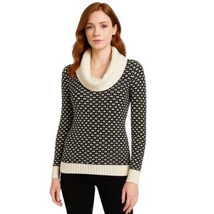 Calvin Klein Ivory & Black Cowl Neck Textured Sweater - Sz S